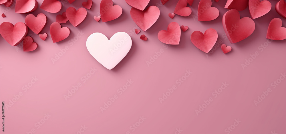 hearts banner, with empty space at center, hearts around, isolated on solid color background created with Generative Ai