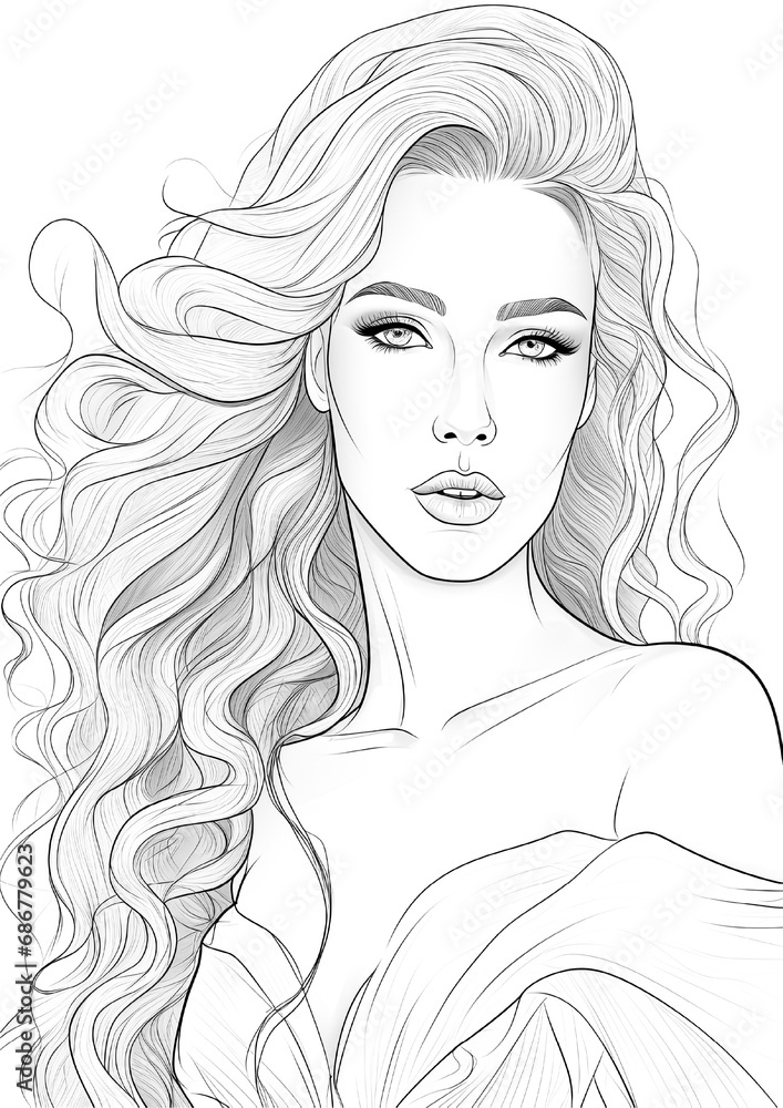Fashion Model Colouring Page. Portrait of a girl with stylish hair style. Fashion Model Colouring Page. Portrait of a girl with stylish hair style.