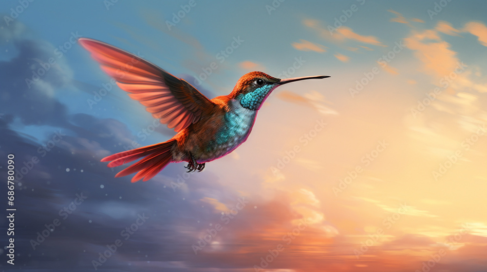 Fototapeta premium hummingbird in the air, holding a big key created with Generative Ai