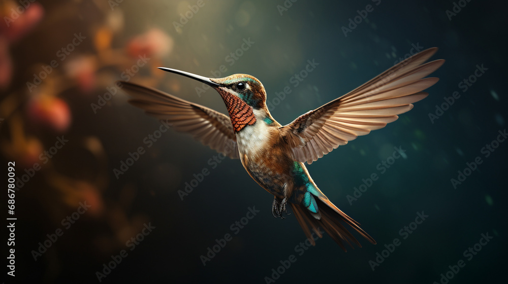 Fototapeta premium hummingbird in the air, holding a big key created with Generative Ai