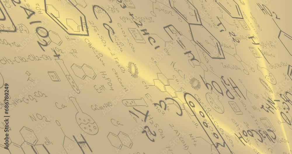 Animation of chemical formulas and multiple drawing of organisms over abstract background Animation of chemical formulas and multiple drawing of organisms over abstract background