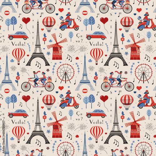 Paris Vintage Pattern with France Symbols