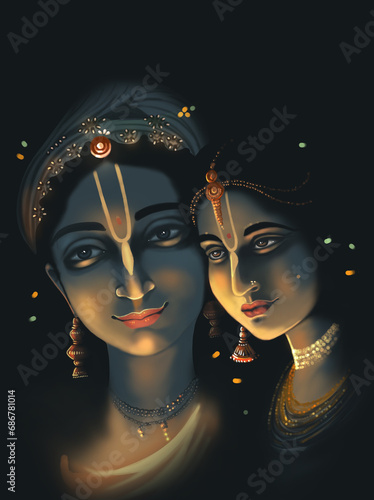 Obraz na plátně Illustration of Radha Krishna with dark background | Radhakrishna painting