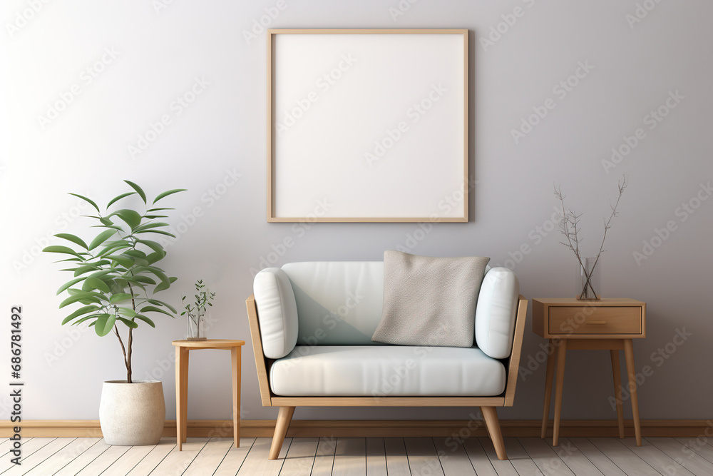 Mockup of picture frame in home interior design of modern living room Mockup of picture frame in home interior design of modern living room