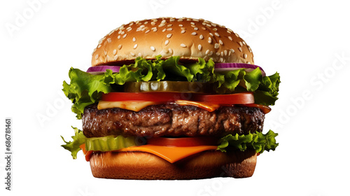 Tasty hamburger isolated on transparent background, PNG image with background removed, Created with Generative Ai technology. photo