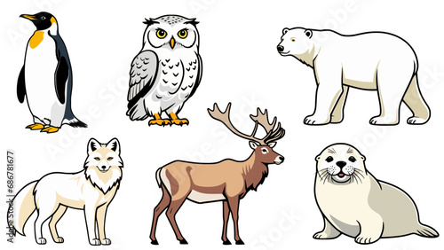Colour vector set of snow animals