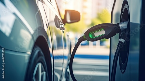Electric vehicle charging fuel station, electric vehicles and charging technologies with electric mobility © SaroStock