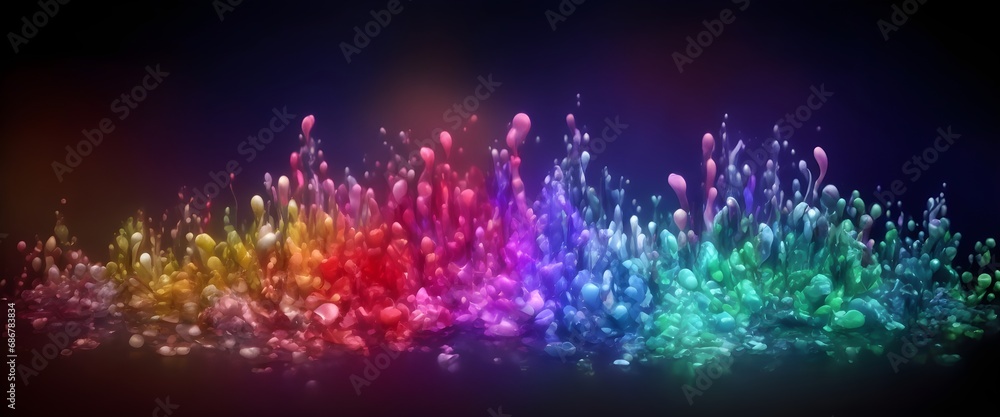 3d render, abstract background with multicolored particles in space. Digital purple particles wave and light abstract background with shining dots stars.