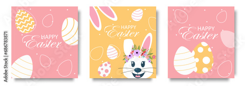 Happy Easter element cover vector set. Cute hand drawn rabbit, easter eggs decorate with star and sparkles texture. Collection of doodle bunny and adorable design for decorative, card, kids
