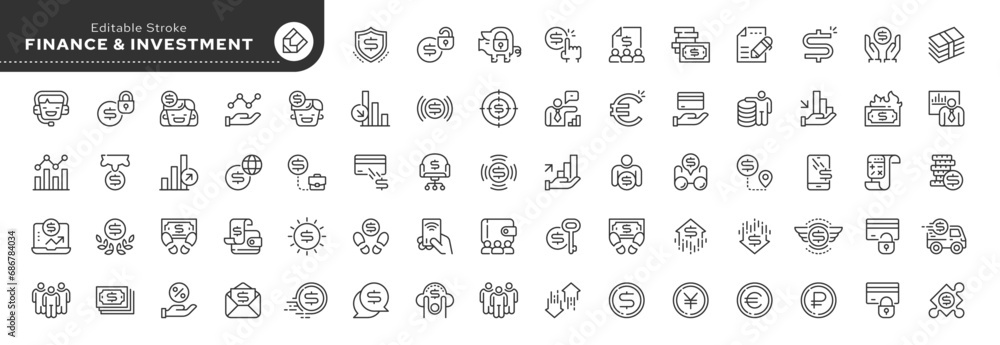 Set of line icons in linear style. Recruitment - Finance, investing, bank and business. Money, currency, and payment.Outline icon collection.Pictogram and infographics. - obrazy, fototapety, plakaty 