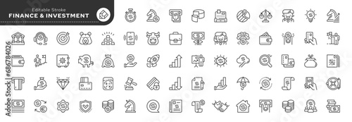 Set of line icons in linear style. Recruitment - Finance, investing, bank and business. Money, currency, and payment.Outline icon collection.Pictogram and infographics.