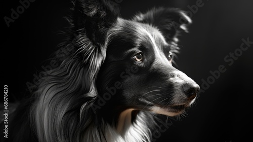 Close-up portrait of a pedigree dog in monochrome style. Illustration for cover, postcard, interior design, banner, brochure, etc.