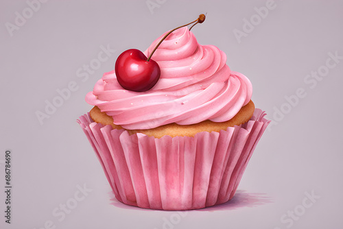 cupcake with cherry.Generative AI