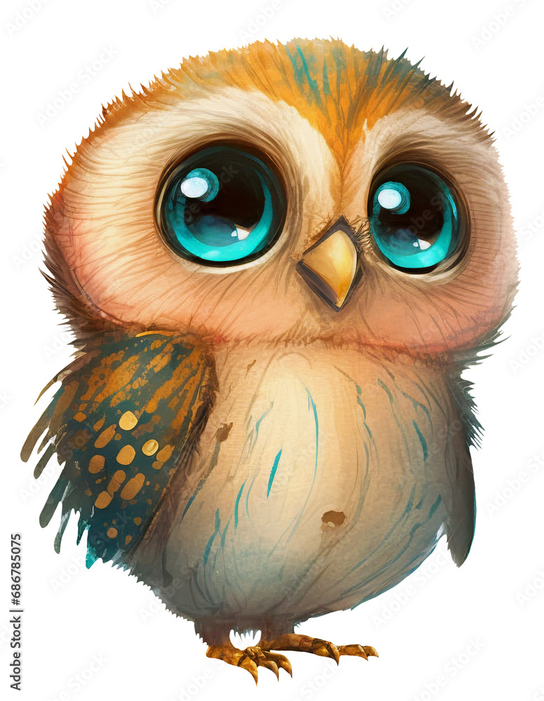 Fototapeta premium Watercolor illustration of a cute owl. Ai generated. Transparent background, png