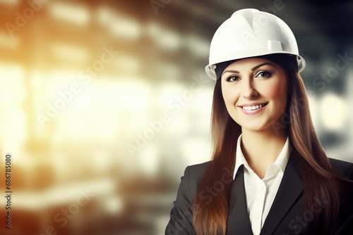 Female Building Dreams: Portrait of a Smiling Construction Worker Ensuring Safety and Overseeing Operations