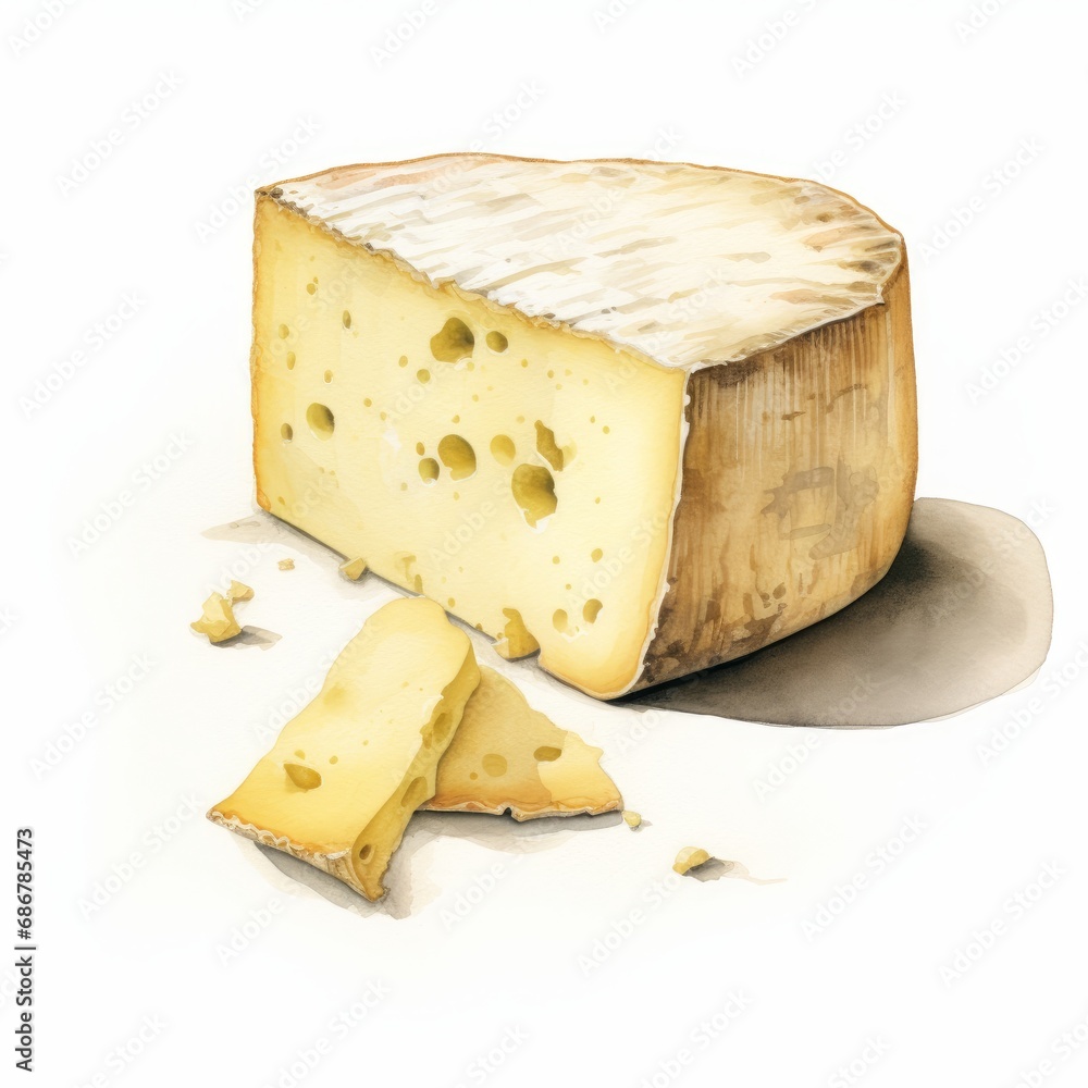 Watercolor French cheese single white background. AI generate illustration