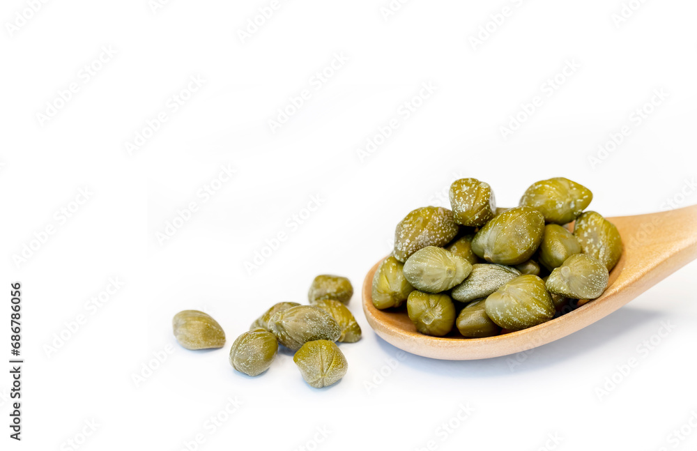 Alcaparrones Capers pickled isolated on white background Alcaparrones Capers pickled isolated on white background