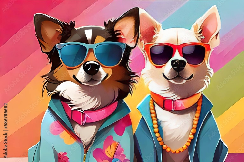 Fototapeta premium dog with heart shaped sunglasses,dogs with fashionable clothes and accessories