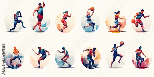 a series of icons with illustrations showing people and sport activities Generative AI photo