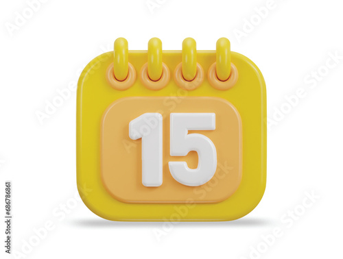 3d daily calendar planing icon with number of 15th 3d rendering