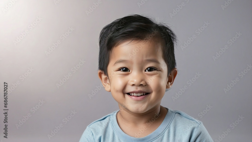 Cheerful Asian baby boy with a big smile, close-up portrait with soft lighting Cheerful Asian baby boy with a big smile, close-up portrait with soft lighting