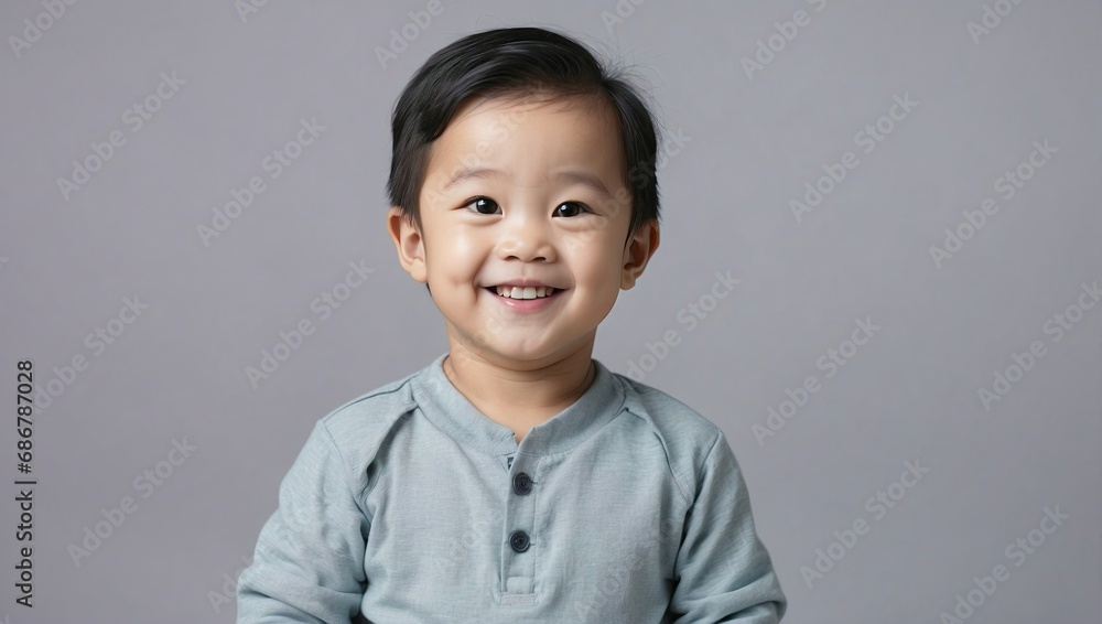 Delightful Asian baby boy with a playful smile, close-up portrait in neutral tones Delightful Asian baby boy with a playful smile, close-up portrait in neutral tones