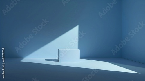 Abstract color  cube  pedestal podium on blue background. Mock up template Product display presentation rendering 3d shape. Futuristic wall minimal scene