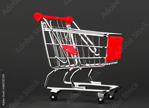 shopping cart on black and red background whitee