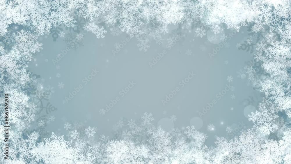 Elegant light and shiny Christmas background with a looped animated white snowflakes frame and copy space Elegant light and shiny Christmas background with a looped animated white snowflakes frame and copy space