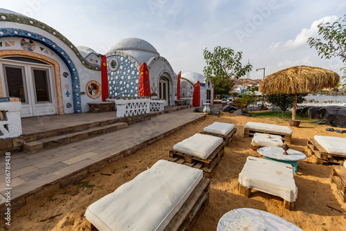 Nubian village traditional house colorful old house in Aswan Egypt photo