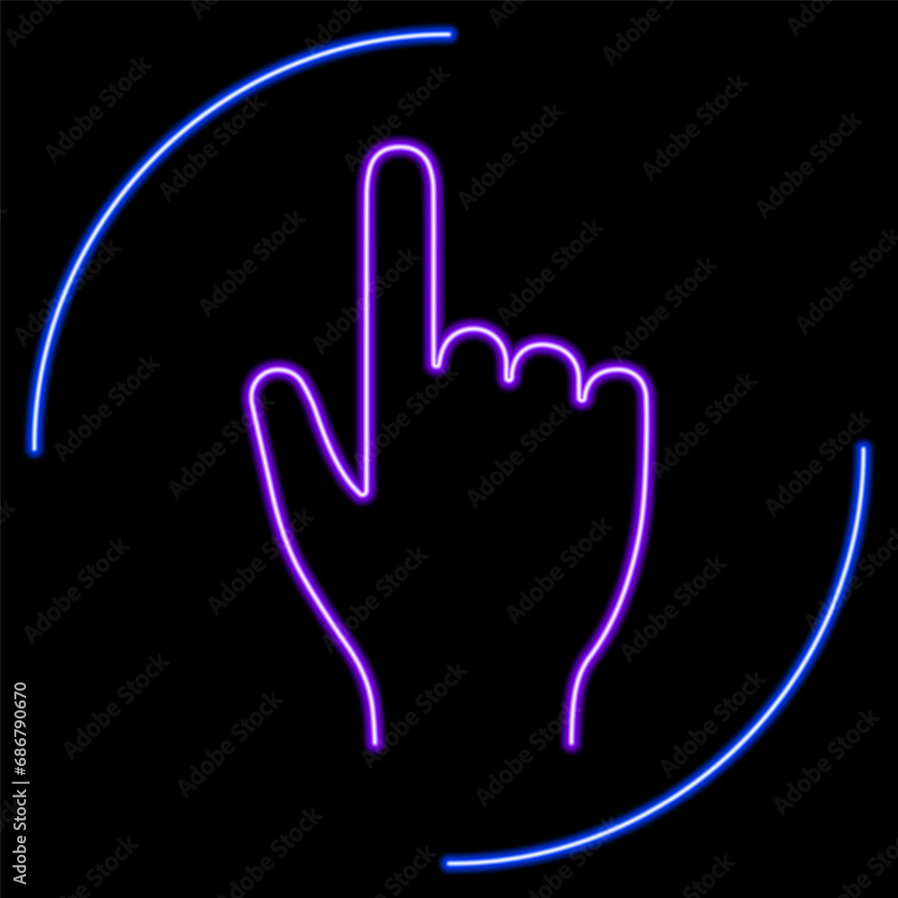 finger cursor neon sign, modern glowing banner design, colorful modern design trends on black background. Vector illustration. finger cursor neon sign, modern glowing banner design, colorful modern design trends on black background. Vector illustration.