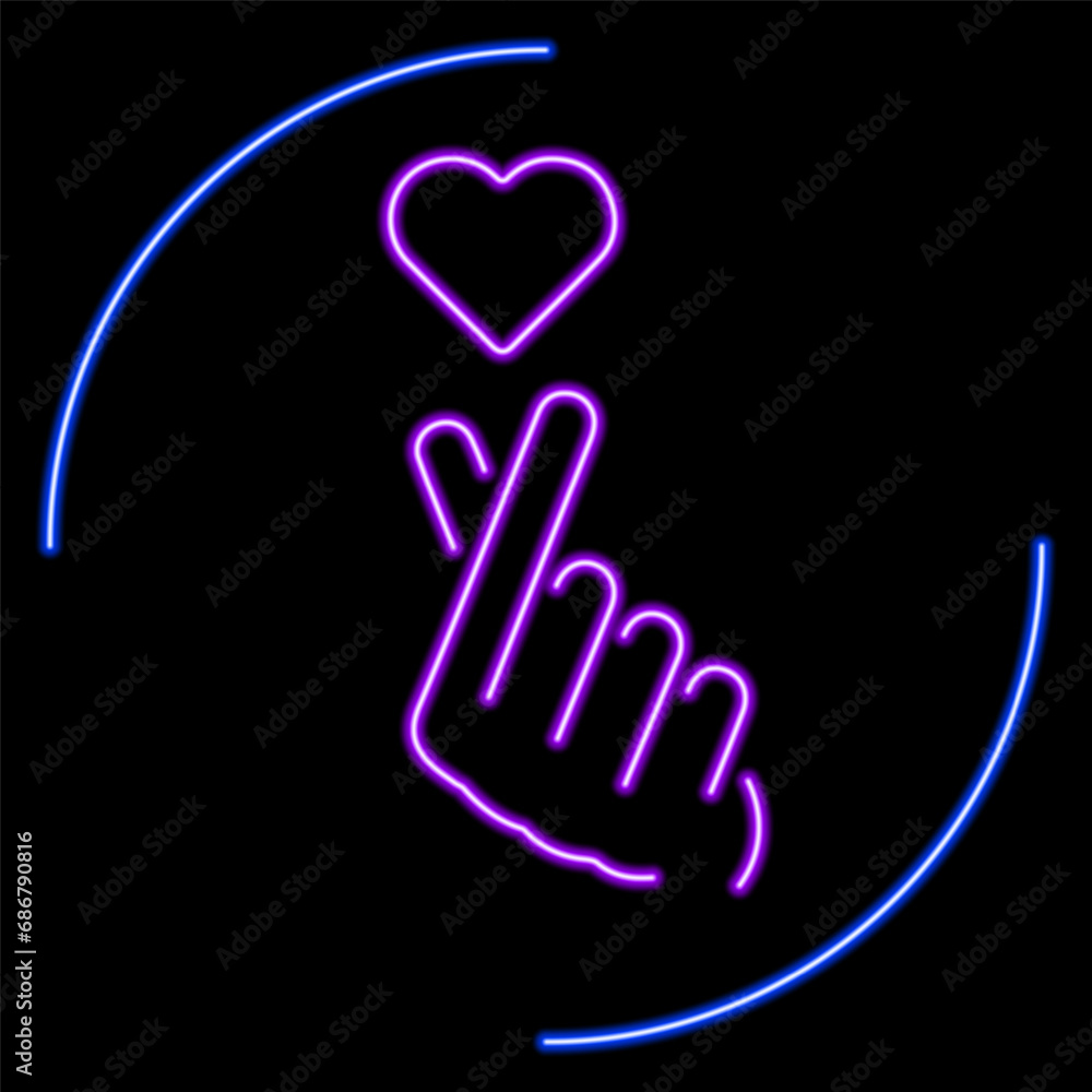 hand heart neon sign, modern glowing banner design, colorful modern design trends on black background. Vector illustration. hand heart neon sign, modern glowing banner design, colorful modern design trends on black background. Vector illustration.