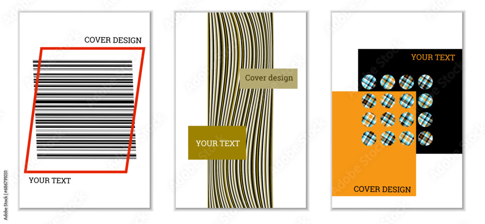 Geometric cover design, set of 3 covers. Abstract unusual background in Memphis style. Bright geometric shapes in random order Geometric cover design, set of 3 covers. Abstract unusual background in Memphis style. Bright geometric shapes in random order