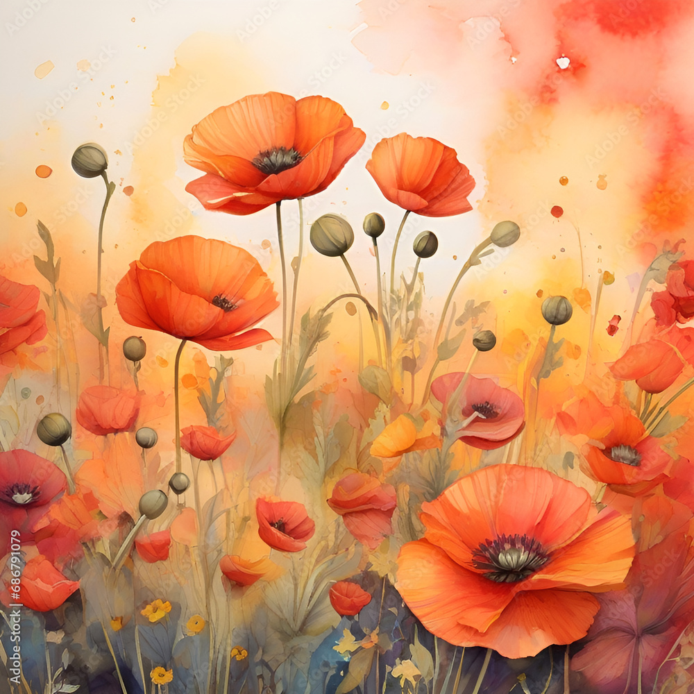Watercolor poppy field, generative ai
Watercolor poppy field, generative ai
