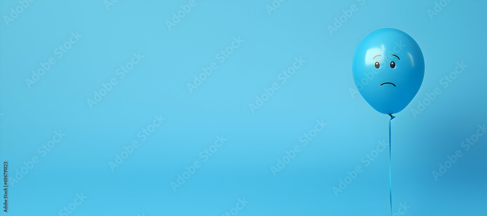 Blue balloon with a sad face on blue background with some blank space for Blue monday post Blue balloon with a sad face on blue background with some blank space for Blue monday post