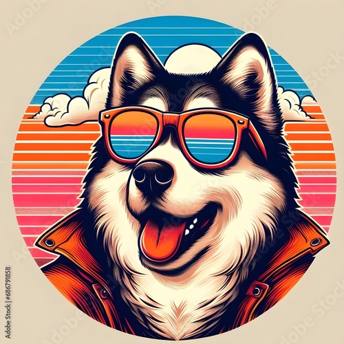 Cool sunset dog wearing sunglasess photo