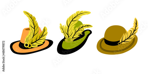 Set of hats with feathers