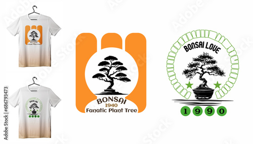 Beautiful bonsai tree Enso t-shirt design, vector image