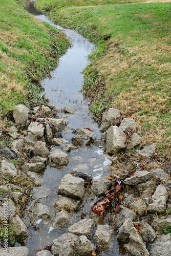 Water Flowing in a Stream in a Park