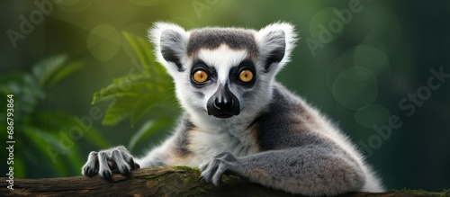 lemur catta ring tailed lemur Copy space image Place for adding text or design