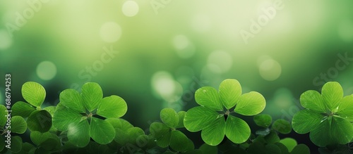 Green shamrock plant in nature background with fresh juicy color Copy space image Place for adding text or design