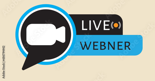 Online  Webinar Button. Video Internet conference icon. Live stream, internet education. Internet broadcast. Live video streaming. Online conference, distance communication. Team meeting, Remote work