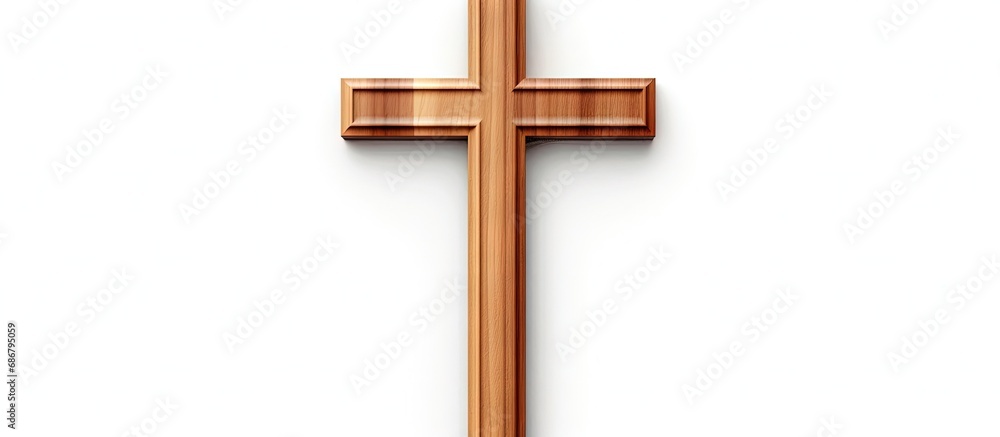 Isolated white wooden cross with path Copy space image Place for adding text or design