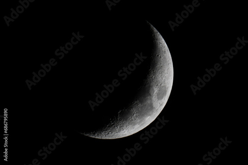 Waxing crescent moon on the evening of November 17, 2023.