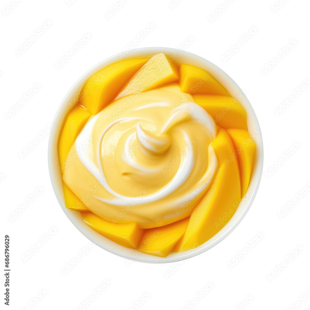 A Bowl of Mango Yogurt Isolated on a Transparent Background A Bowl of Mango Yogurt Isolated on a Transparent Background