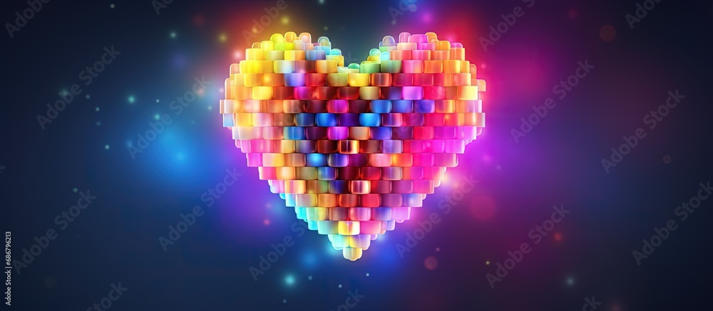 Glowing rainbow pixel heart represents LGBTQ movement and human rights Copy space image Place for adding text or design