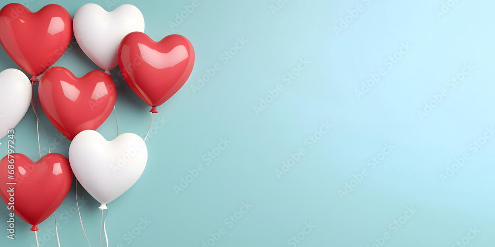 Heart shaped balloons composition on a solid color background - Love design