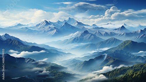 A bird's-eye view of an expansive cloud cover over a mountain range, creating a sense of awe and grandeur in the vastness of the sky 