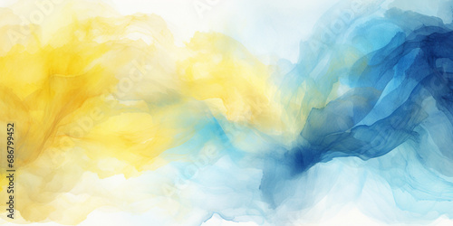 Ukrainian watercolor backdrop with soft blur effect. Ukraine flag colors. Watercolor abstract wallpaper. Abstract blue yellow watercolor background. For banner and poster.  photo