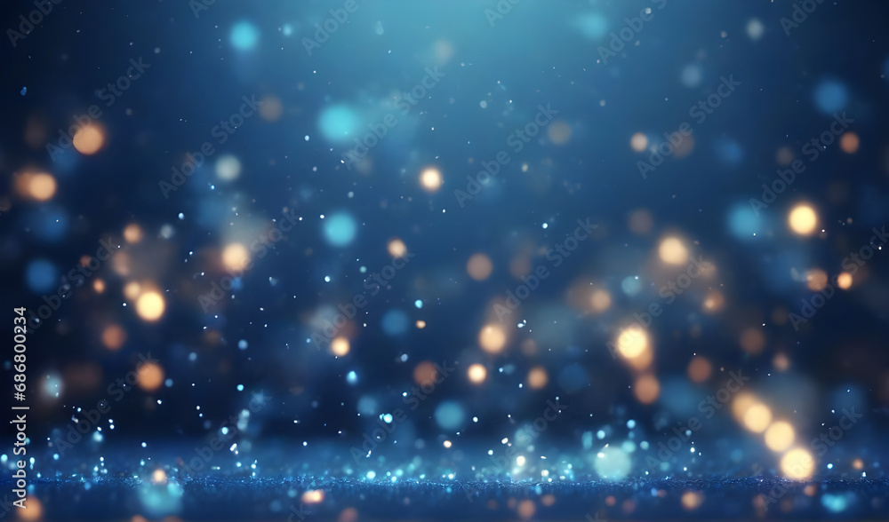 Abstract sparkling blue and gold particles with bokeh defocused lights background Abstract sparkling blue and gold particles with bokeh defocused lights background